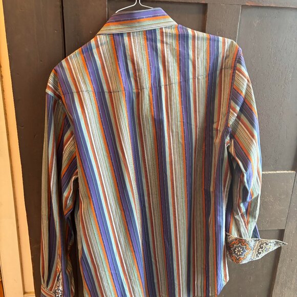 Colorful Stripe Robert Graham Men's Shirt with Flip Cuffs Large - Picture 6 of 8